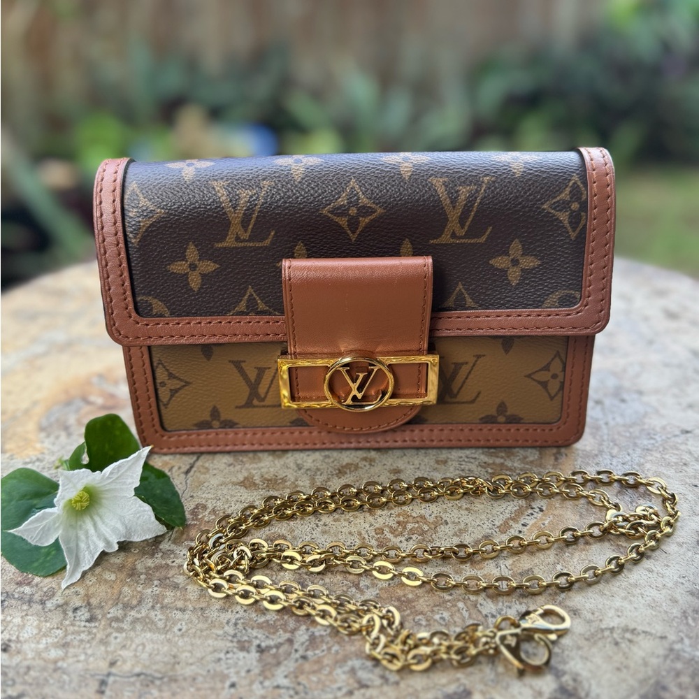 Louis Vuitton Brown Monogram Clutch with Gold Chain